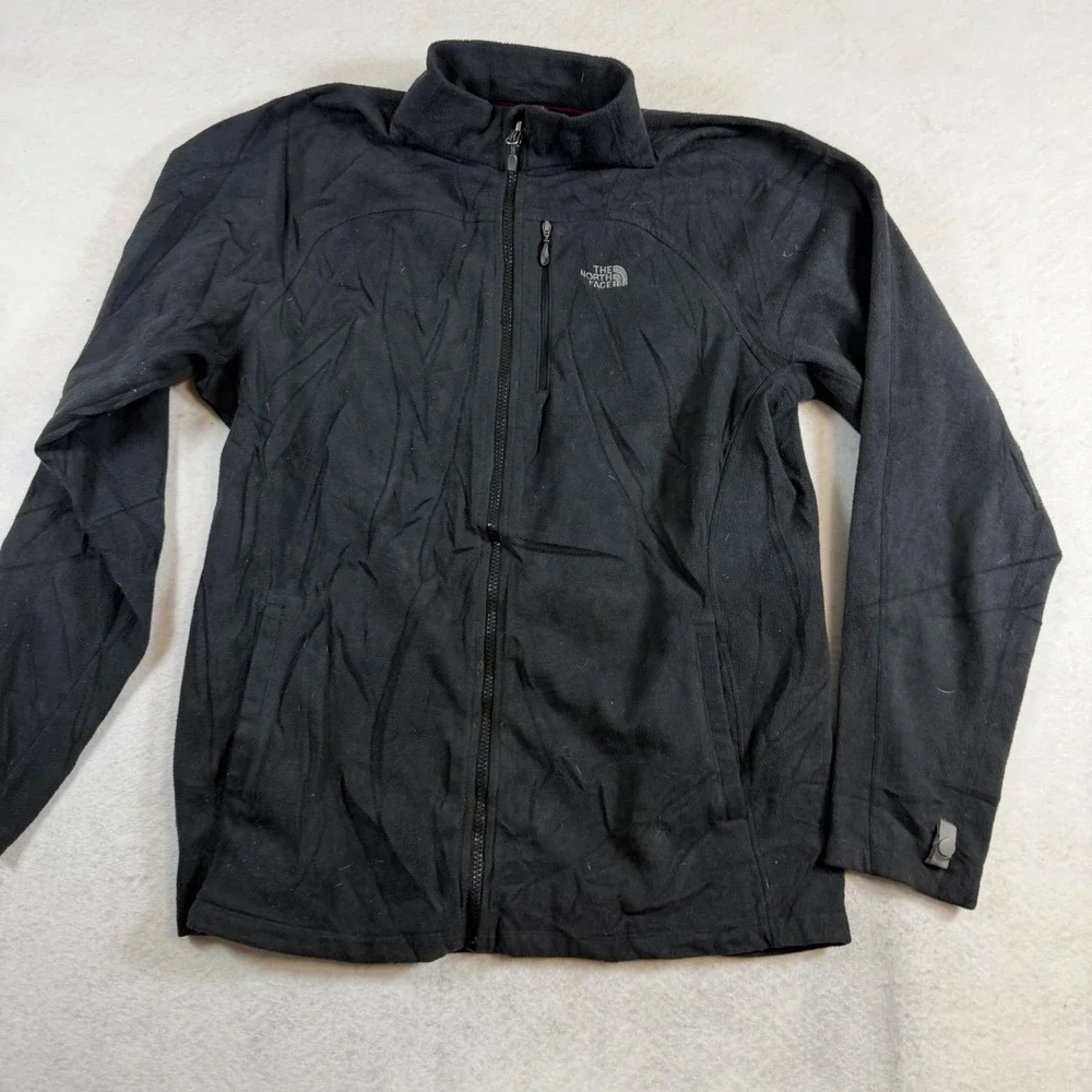 The North Face Mens Full Zip Fleece Jacket Black Mock Neck Large L Logo 8091